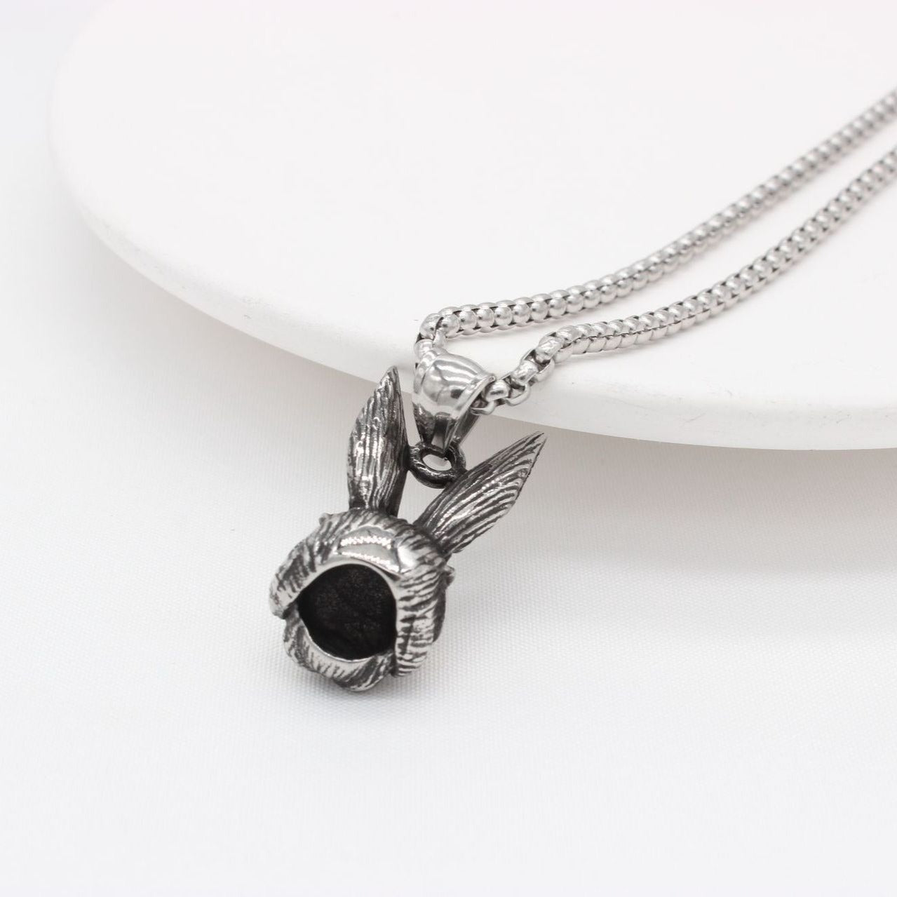 Kemstone Rabbit Head Pendant Necklace Stainless Steel for Men & Women P0997