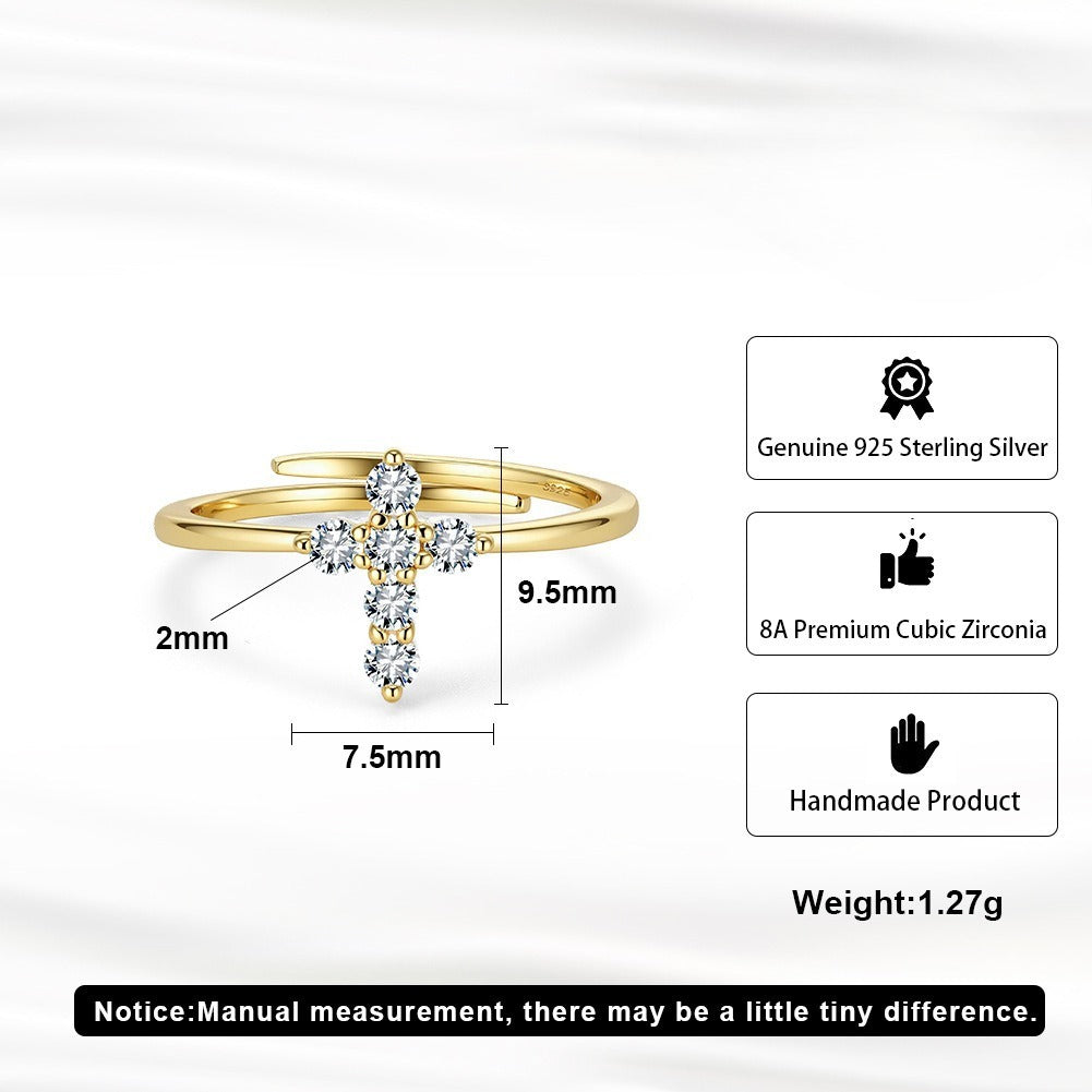 Kemstone Cubic Zirconia Cross Ring for Women 925 Sterling Silver Minimalist LZR48