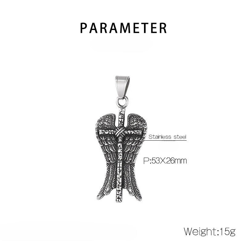 Kemstone Men’s Angel Wing Cross Necklace – Titanium Steel Gothic Pendant KP116184-MZOZ