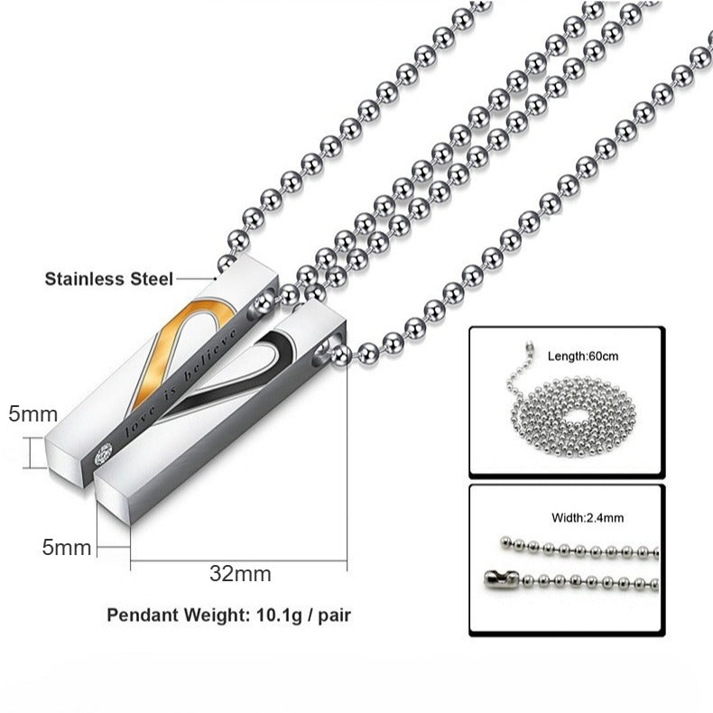 Kemstone Matching Heart Bar Necklace Set for Men & Women Titanium Steel TN0043