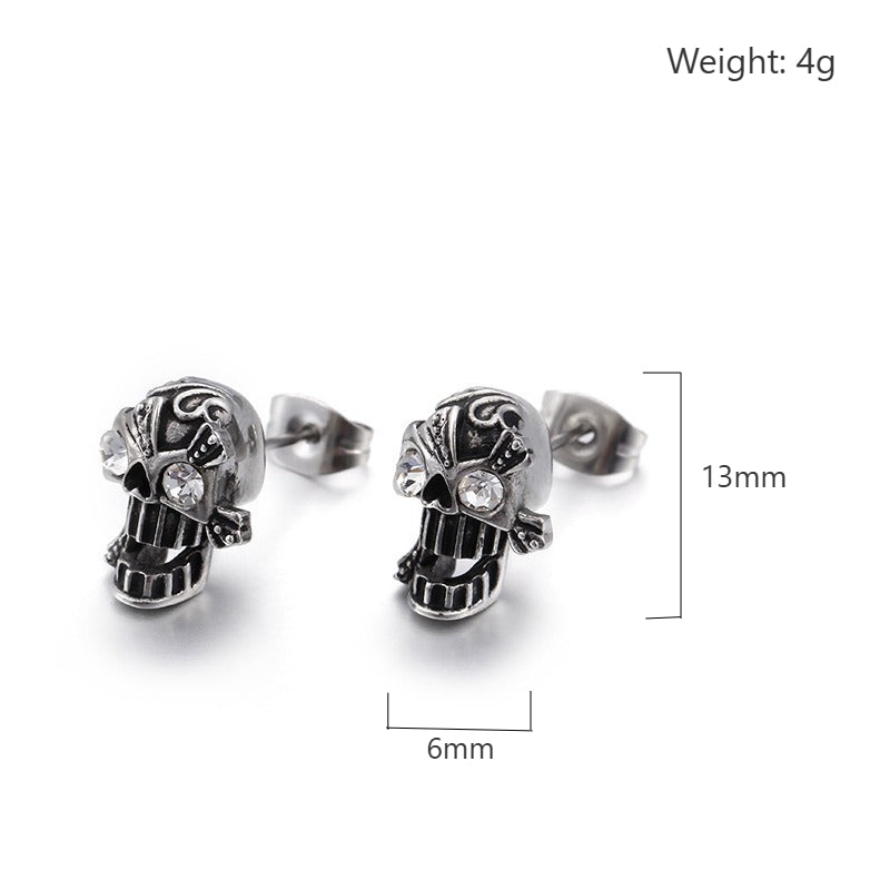 Kemstone Titanium Steel Skull Stud Earrings with Cubic Zirconia Eyes for Men KE71194
