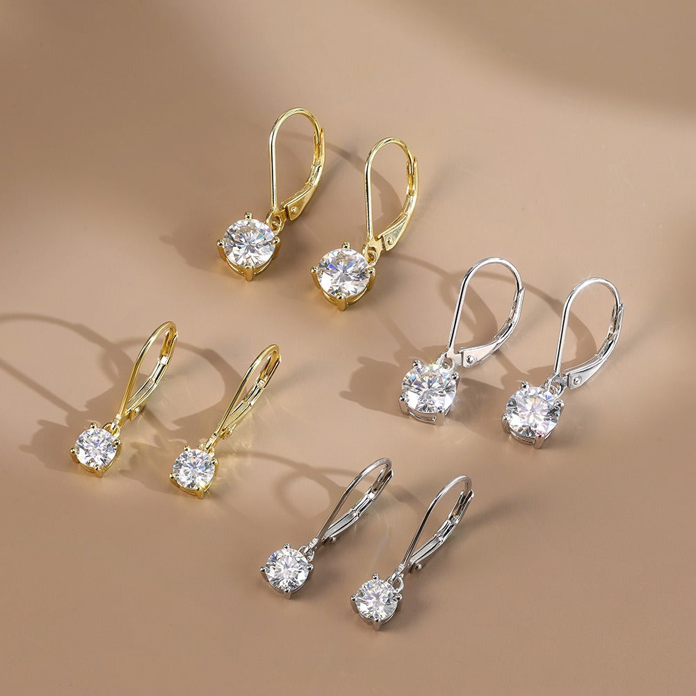 Kemstone Prong Set Moissanite Drop Earrings – 925 Sterling Silver, 5mm / 6.5mm, Gold / Silver MOE13
