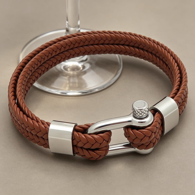 Kemstone Double Strand Braided Cord Bracelet for Men Stainless Steel Shackle Clasp KB214765-SJ