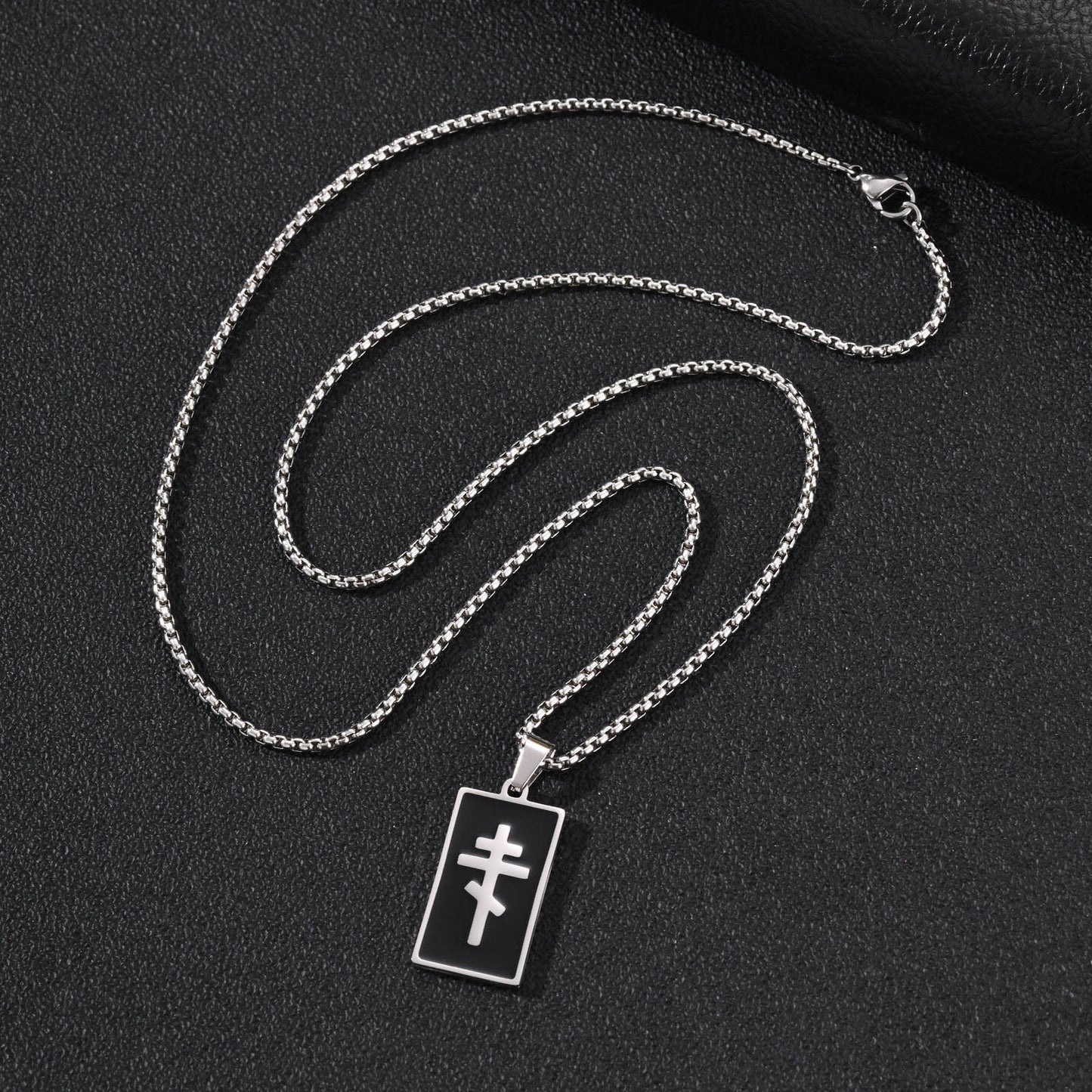 Kemstone Black Geometric Cross Pendant Necklace for Men Stainless Steel PN-2434