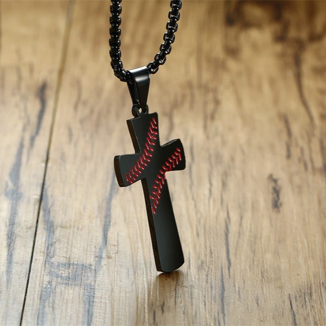 Kemstone Stainless Steel Baseball Cross Pendant Necklace for Men Stitch Detail PN-1083