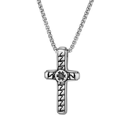 Kemston Stainless Steel Woven Texture Cross Pendant Necklace for Men PN-2394