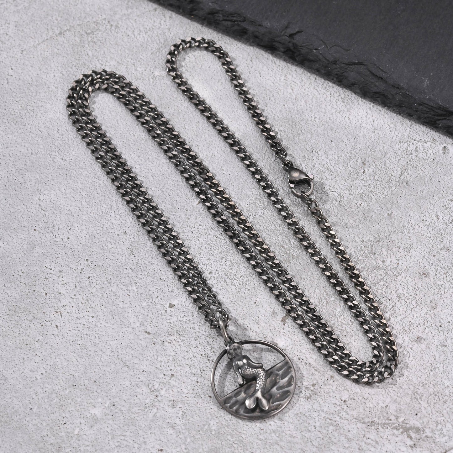 Kemston Nautical Mermaid Pendant Necklace for Men Stainless Steel Vintage Marine Design PN-2378