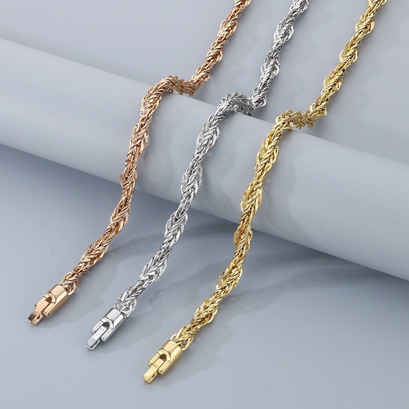 Kemston Twisted Rope Chain Necklace for Men Titanium Steel Braided Steel Gold Rose Gold KN304215-KFC