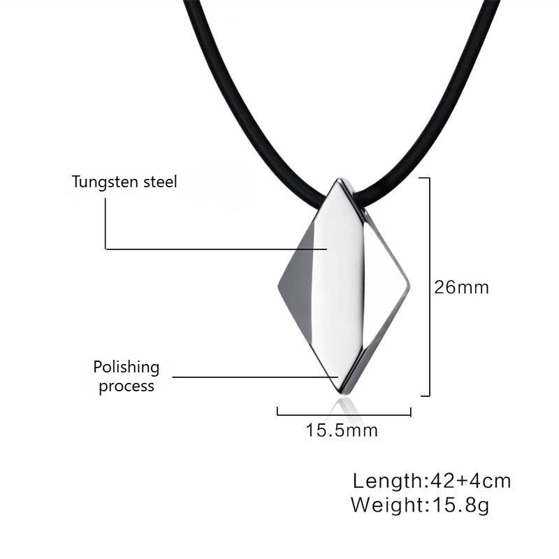 Kemstone Tungsten Steel Diamond Pendant Necklace – Polished Geometric Style for Men PN-698