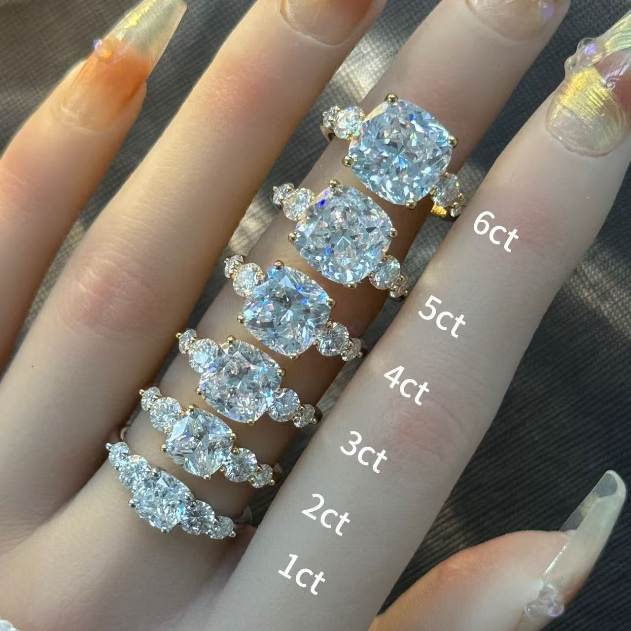 Kemstone Square Cushion Cut Moissanite Five-Stone Ring for Women, 1–6 Carat | S925 Gold-Plated Bridal Engagement Ring SU542R