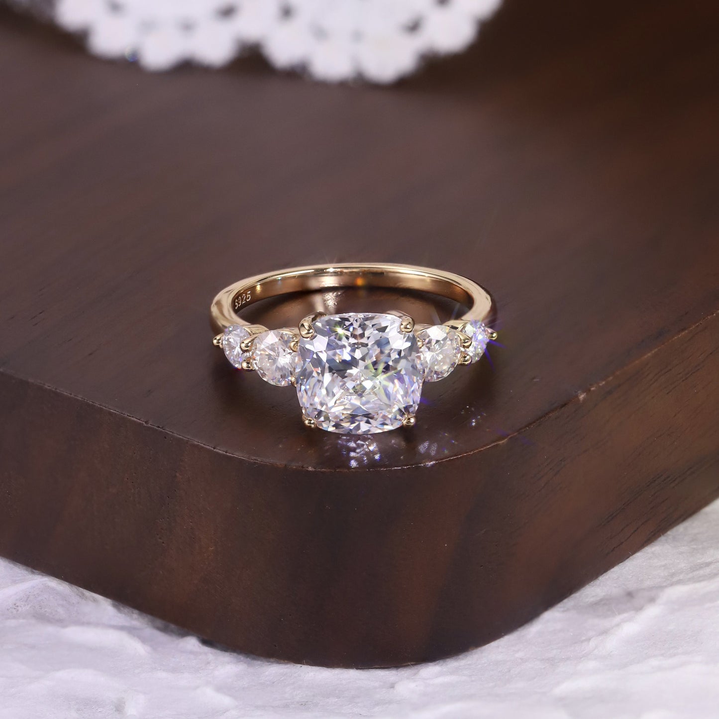 Kemstone Square Cushion Cut Moissanite Five-Stone Ring for Women, 1–6 Carat | S925 Gold-Plated Bridal Engagement Ring SU542R