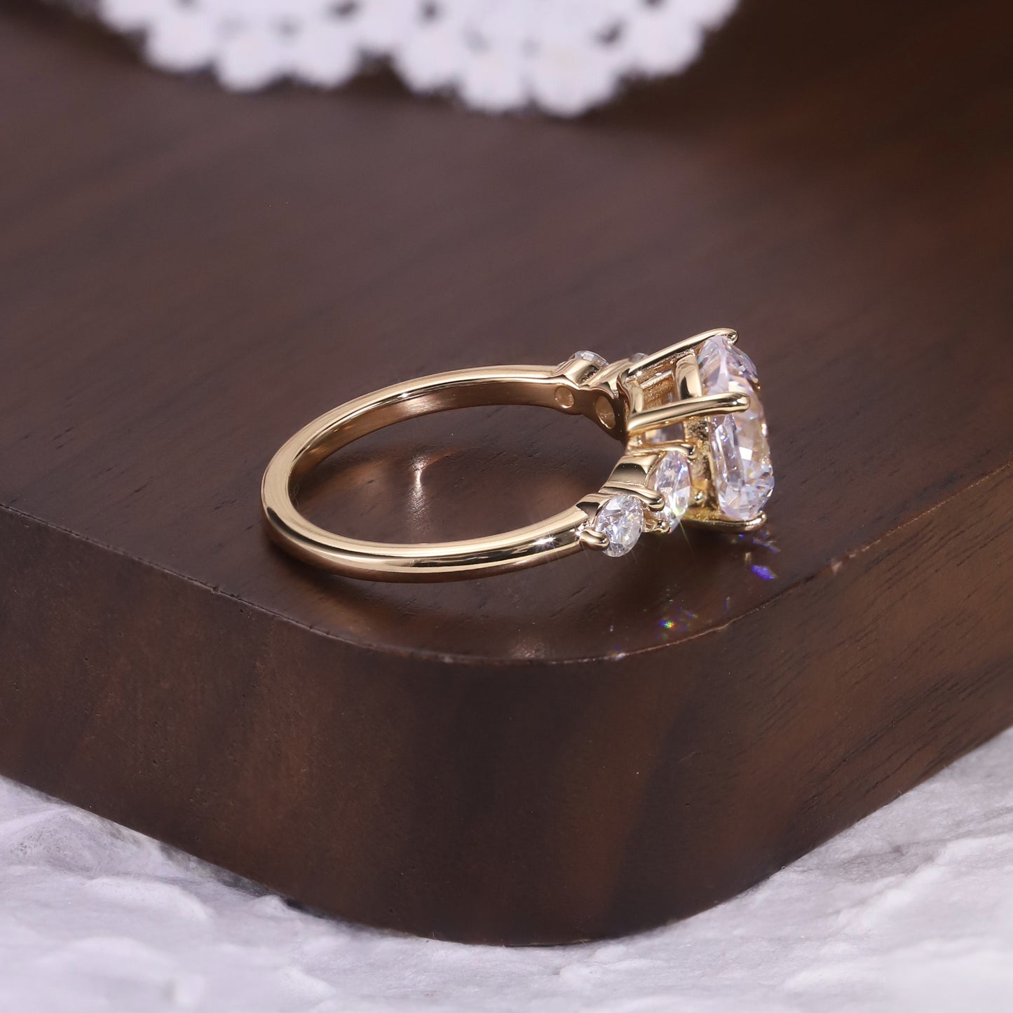 Kemstone Square Cushion Cut Moissanite Five-Stone Ring for Women, 1–6 Carat | S925 Gold-Plated Bridal Engagement Ring SU542R