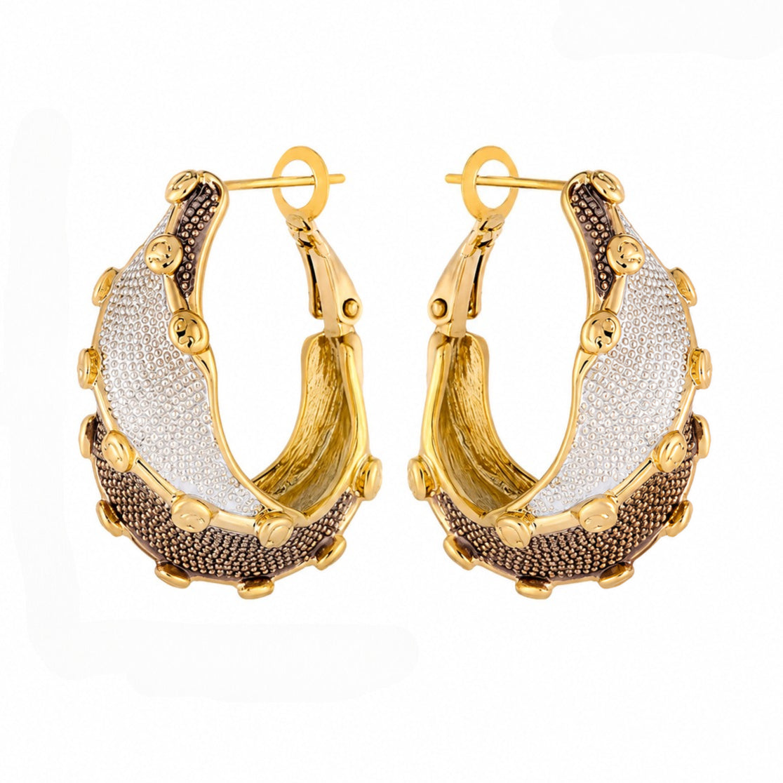 Kemstone Textured Hoop Earrings for Women Contrast Enamel Copper TD14008