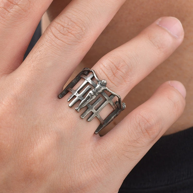 Kemstone Openwork Cross Ring for Men Stainless Steel Layered Metal RC-1116