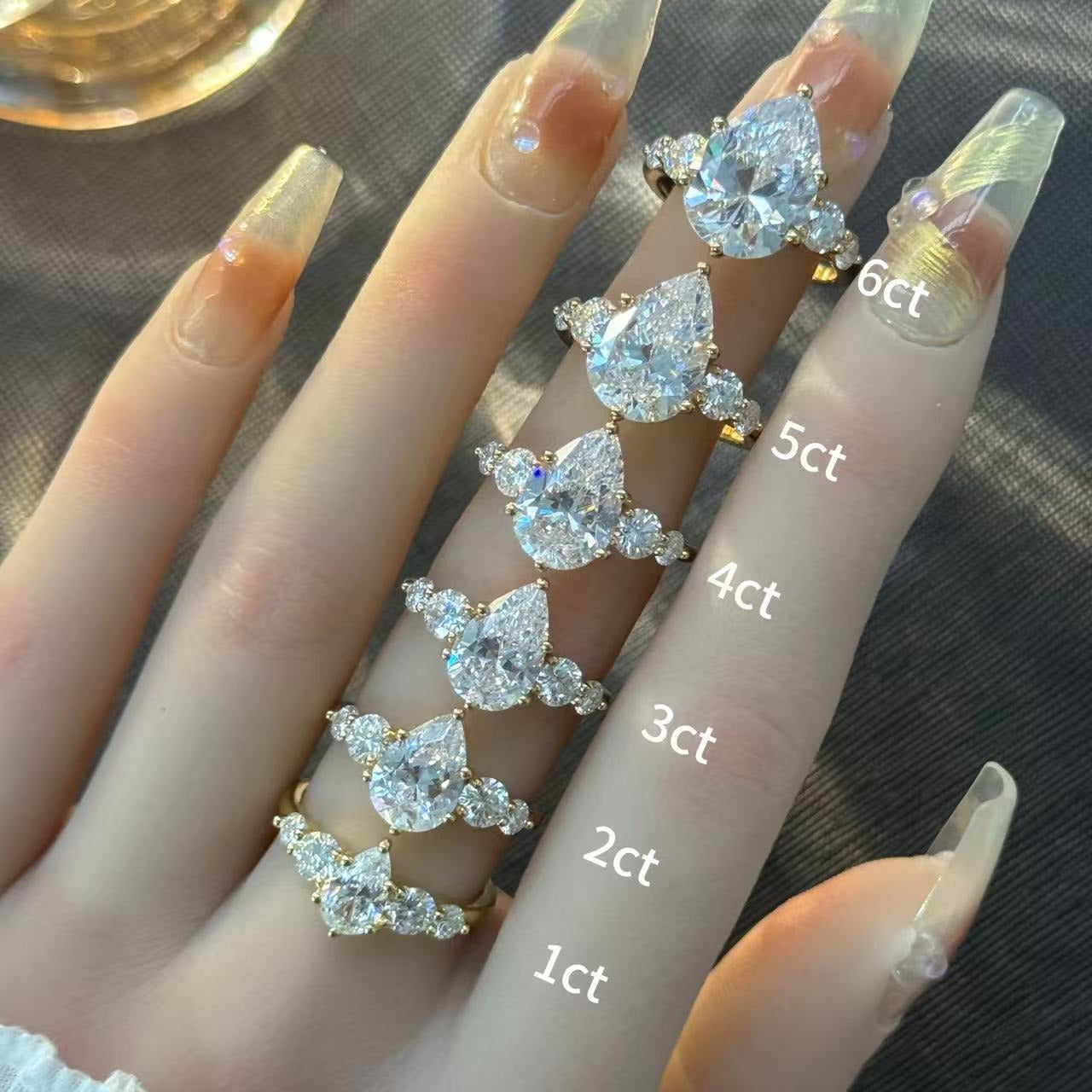 Kemstone Pear Cut Moissanite Five-Stone Ring for Women, 1–6ct D–E VVS, S925 Gold-Plated Wedding & Engagement Band SU543R