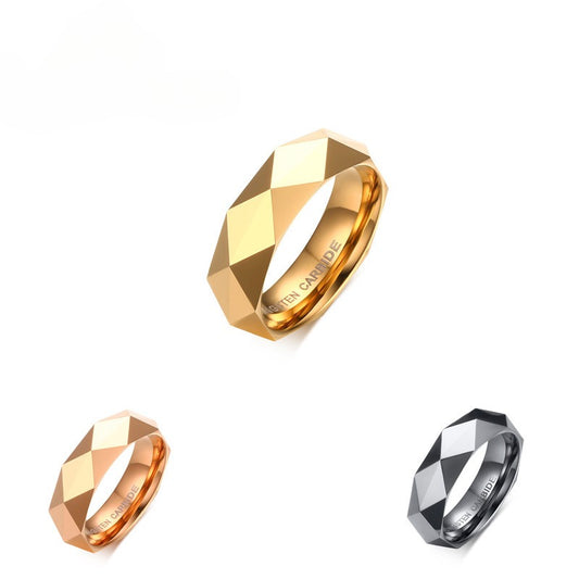Kemstone 6MM Faceted Tungsten Steel Ring – Geometric Edge Durable Design TCR-033