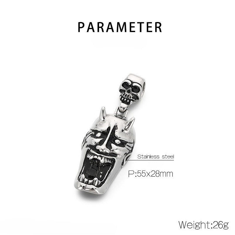 Kemstone Skull Pendant Necklace Titanium Steel Viking Helmet Design for Men Silver KP117049-LU