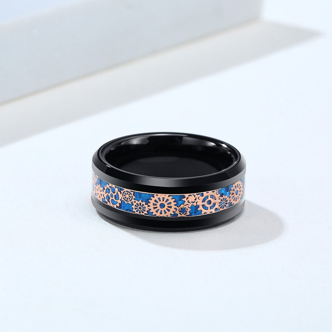 Kemstone Tungsten Carbide Gear Ring for Men – Black Mechanical Style CR-092