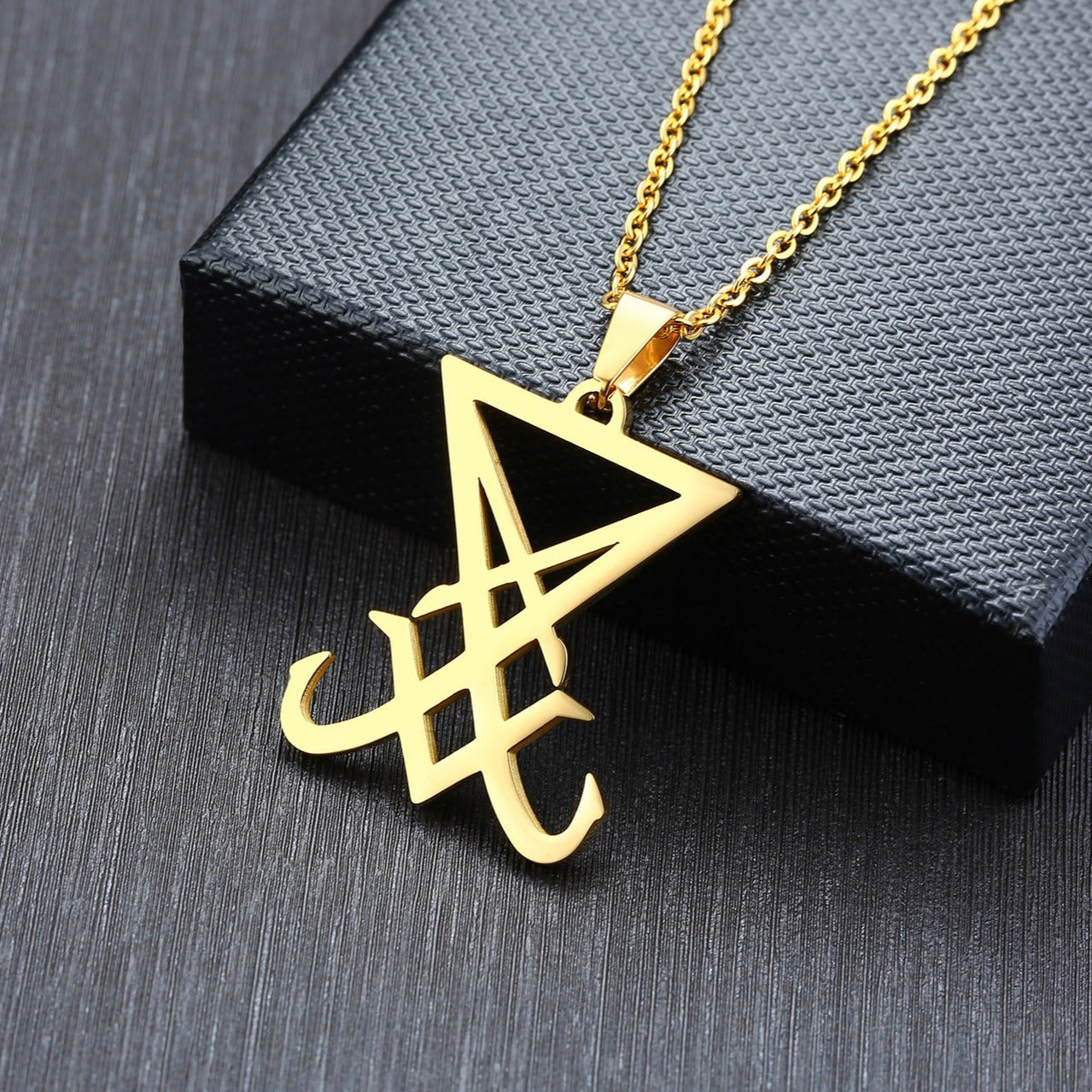 Kemstone Geometric Triangle Pendant Necklace for Men Stainless Steel Vertical Minimal Design
