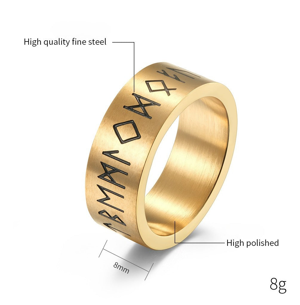 Kemstone Viking Rune Stainless Steel Ring – Matte Nordic Letter Design for Men & Women K-R560