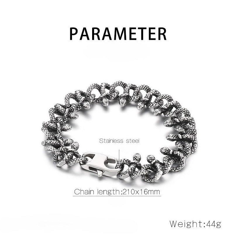 Kemstone Titanium Steel Serpent Chain Bracelet – Dark Vintage Wrap Style for Men KB166081-KJX