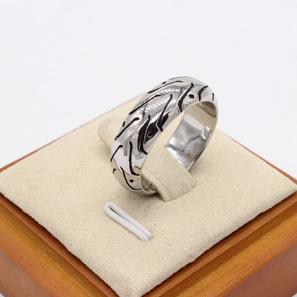 Kemstone Patterned Ring for Men Titanium Steel Curved Grooves R1434
