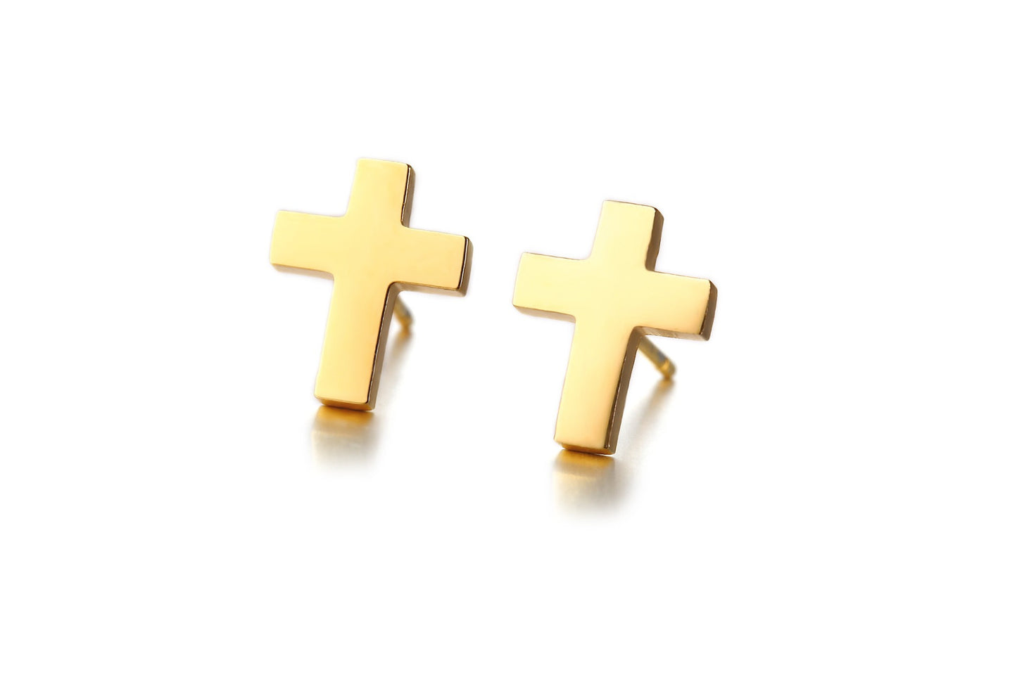 Kemstone Stainless Steel Cross Stud Earrings – Gold/Silver/Black, Gothic Minimalist Faith Jewelry ES-214