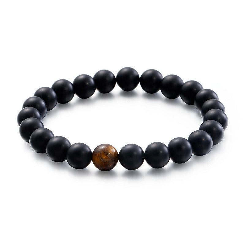 Kemstone Matte Black Agate & Golden Tiger's Eye Beaded Bracelet - Bohemian Style Handcrafted Jewelry for Everyday Wear KB109615