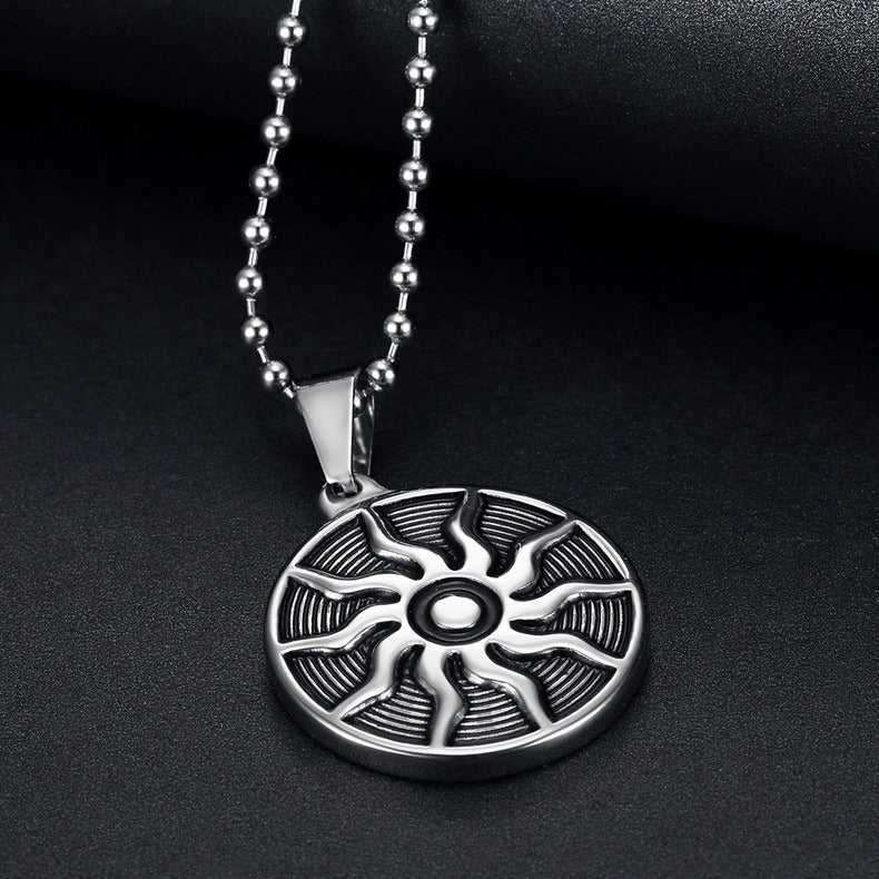 Kemston Stainless Steel Sun Pendant Necklace for Men Flame Rays TN0182