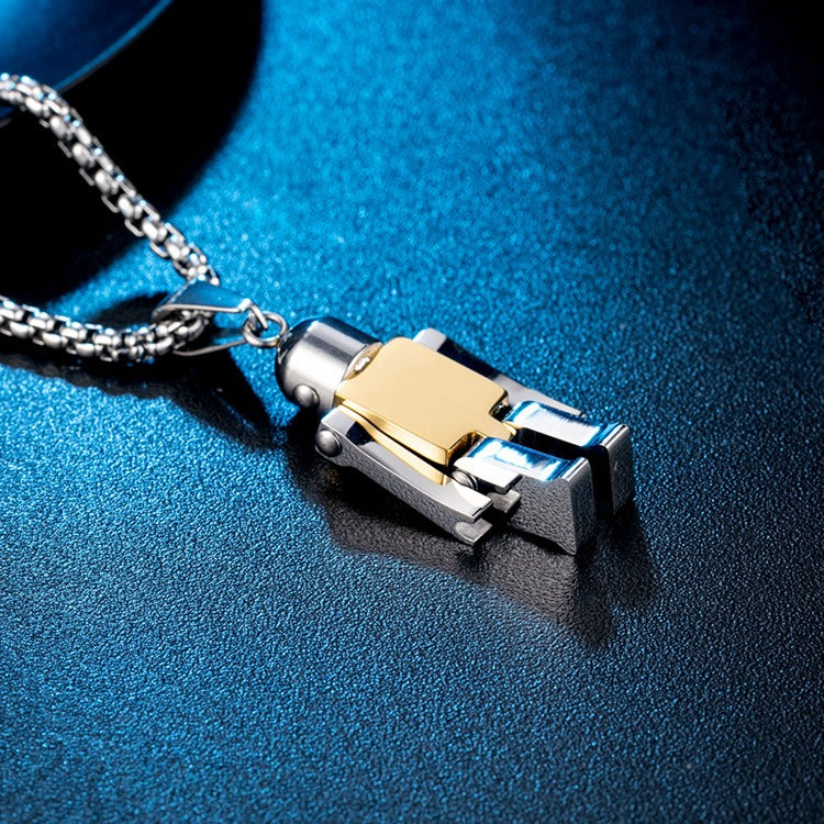 Kemstone Movable Robot Titanium Steel Pendant Necklace for Men – Hip Hop Figure K-PT191