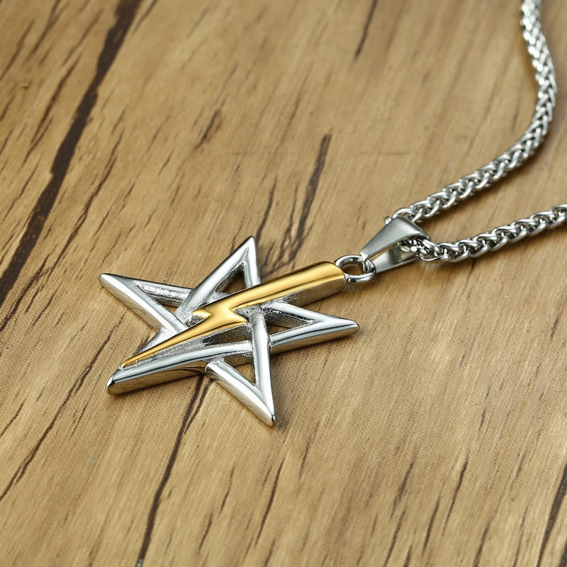 Kemstone Stainless Steel Lightning Bolt Star Pendant Necklace for Men PN-1164