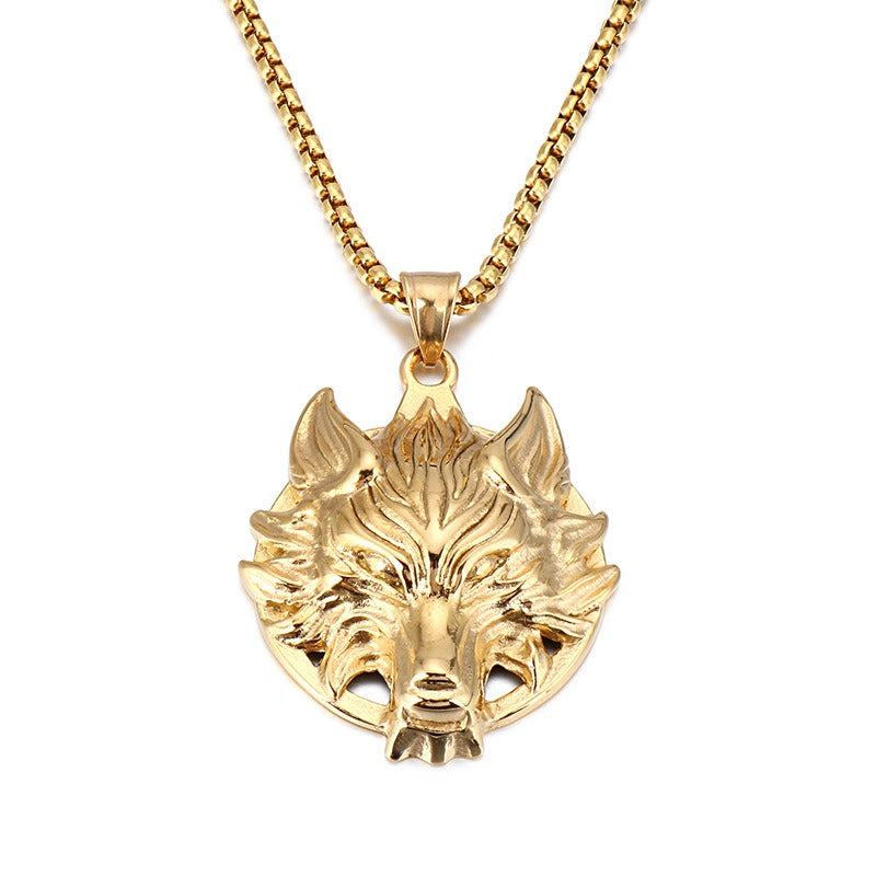 Kemstone Viking Wolf Head Pendant – Matte Stainless Steel Necklace for Men, Norse Punk Streetwear Jewelry KP81873