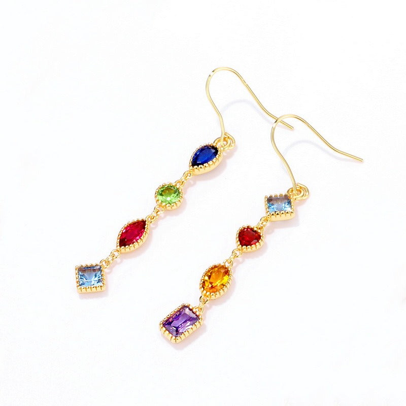 Pendientes colgantes vintage con piedras preciosas de diseño original hechos a mano de Kemstone - Plata de ley 925 con baño de oro de 0,39 quilates, 50 mm