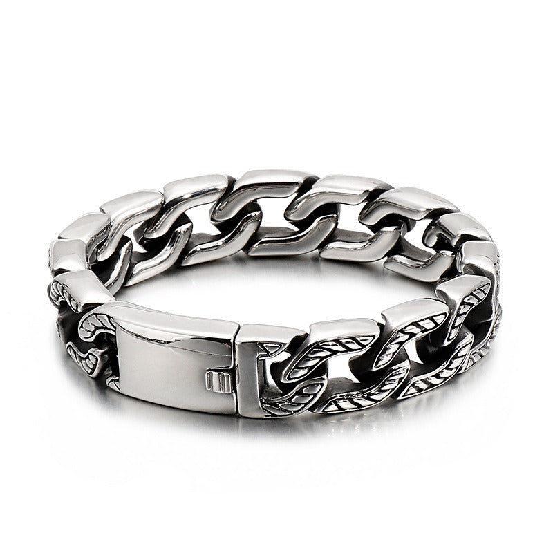 Kemstone Skull Clasp Stainless Steel Bracelet – Engraved Viking Chain Norse Men’s Jewelry KB120965