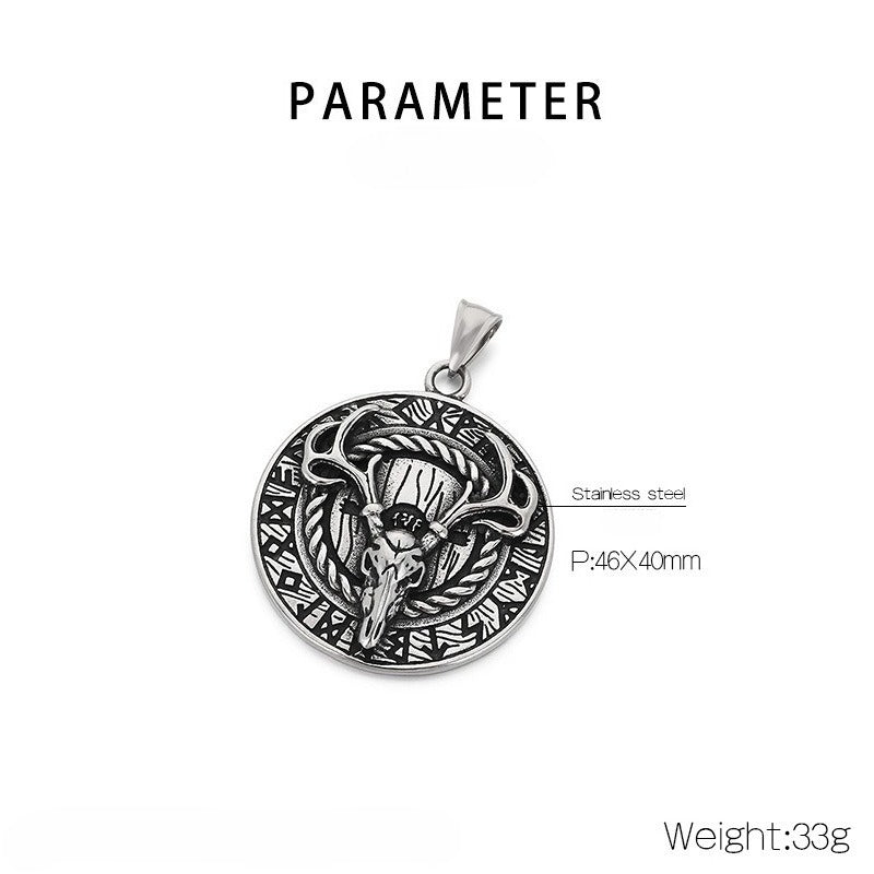 Kemstone Titanium Steel Viking Rune Disc Pendant Necklace for Men KP117021-LU