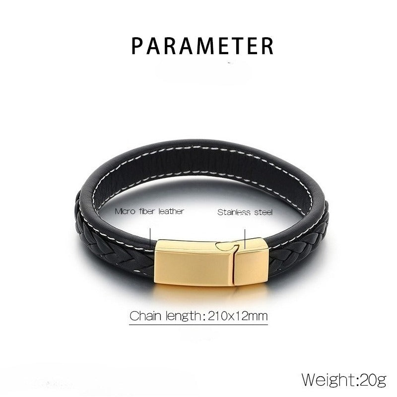 Kemstone Braided Leather Bracelet Secure Clasp Stainless Steel Flat Wristband for Men KB51333-D