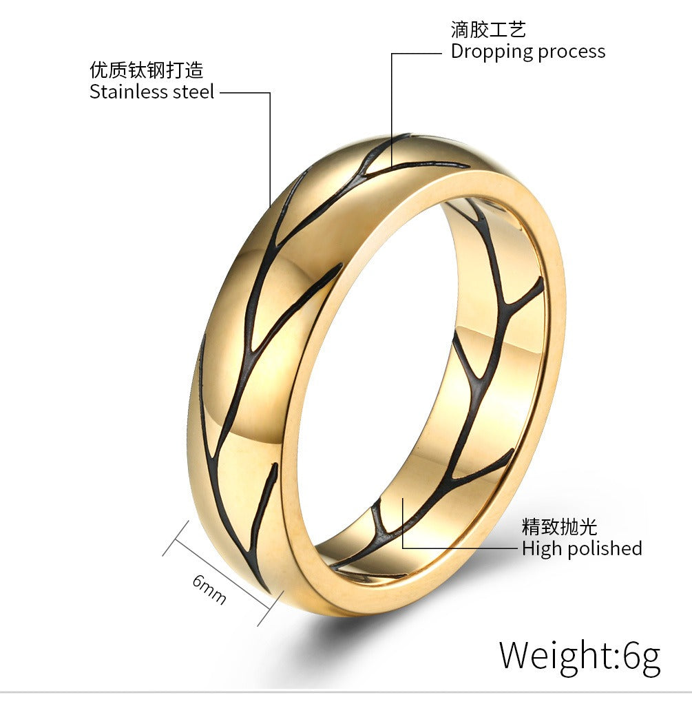 Kemstone Crack Texture Ring Stainless Steel for Men Gold Silver K-R414