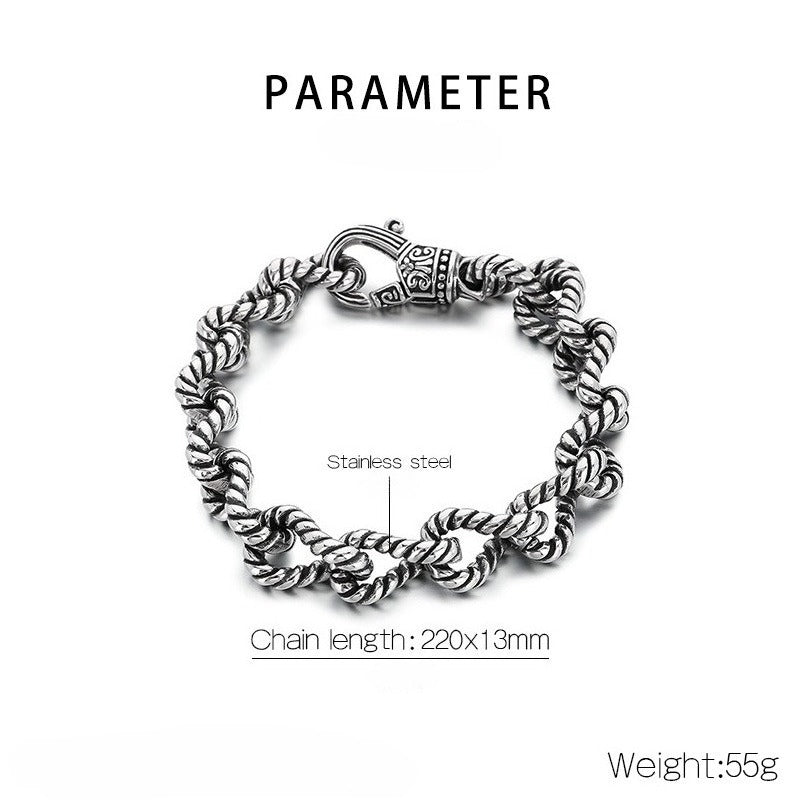 Kemstone Titanium Steel Twisted Rope Chain Bracelet for Men – Vintage Punk KB184819-KJX