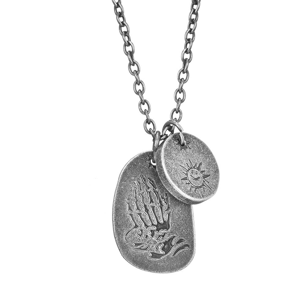 Kemstone Vintage Lightning Layered Pendant Necklace for Men Stainless Steel Sun Detail K-PT228