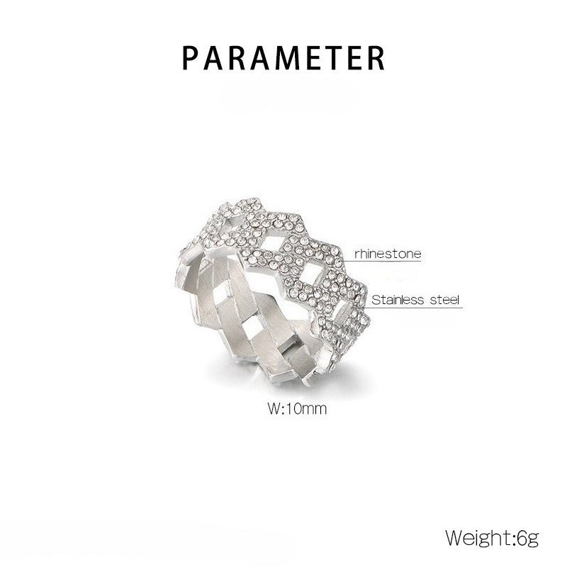 Kemstone Titanium Steel Rhinestone Ring for Men – Geometric Pattern KR111670-MZOZ