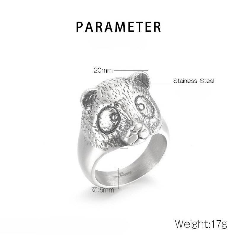 Kemstone Panda Head Ring for Men Titanium Steel KR106357-KJX