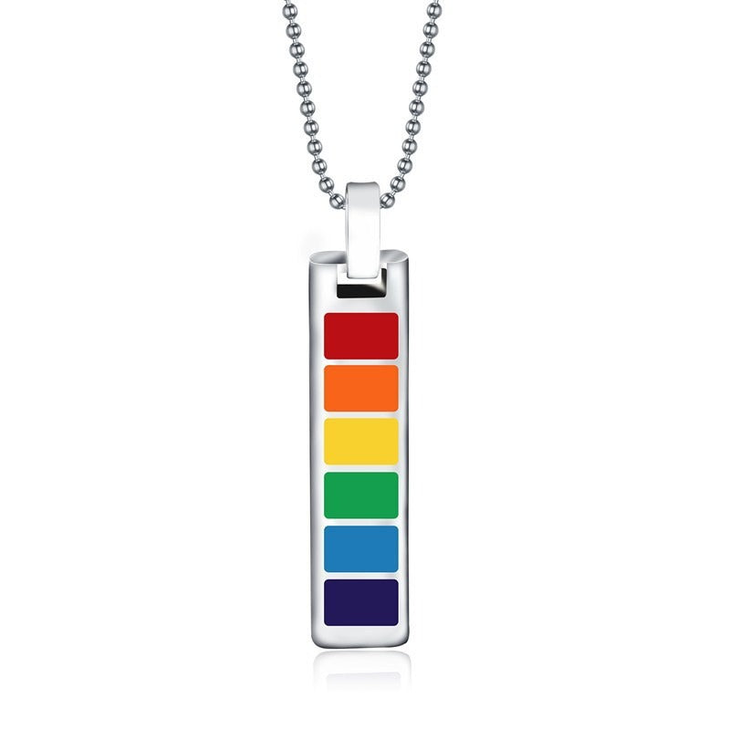 Kemstone Color Block Bar Pendant Necklace Stainless Steel Rectangle Design for Men PPN-004