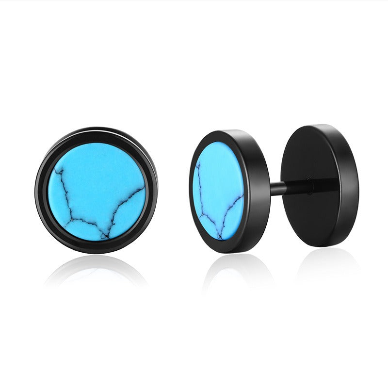 Kemstone Stud Earrings for Men Stainless Steel Round Stone Detail Black ES-302