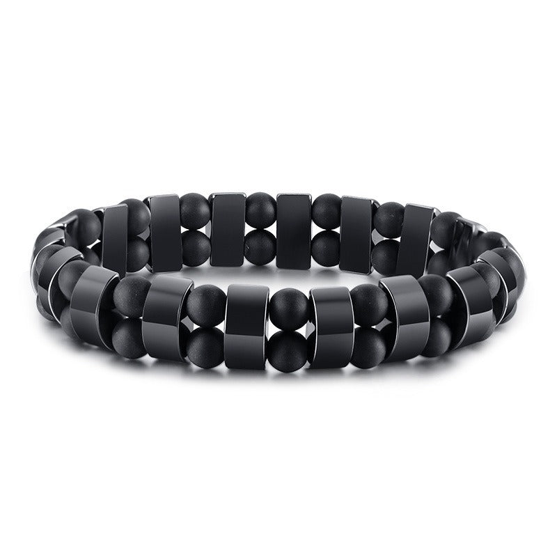 Kemstone Hematite Beaded Bracelet – Tiger Eye or Black Beads with Elastic Design for Men BR-703