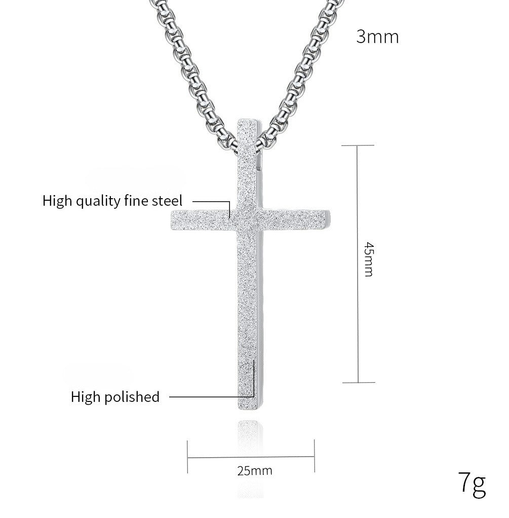 Kemstone Matte Cross Pendant Necklace for Men – Stainless Steel Minimalist 60cm Chain K-PT410 K-PT410