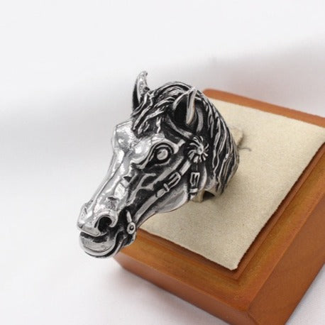 Kemston Sculpted Horse Head Ring for Men Titanium Steel Western R1755