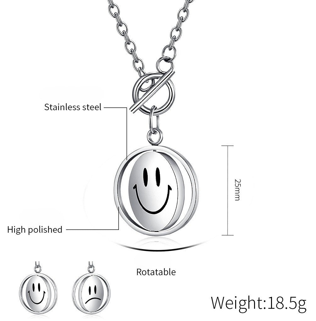 Kemstone Stainless Steel Spinner Pendant Necklace Smile Face for Men Women Silver K-PT286