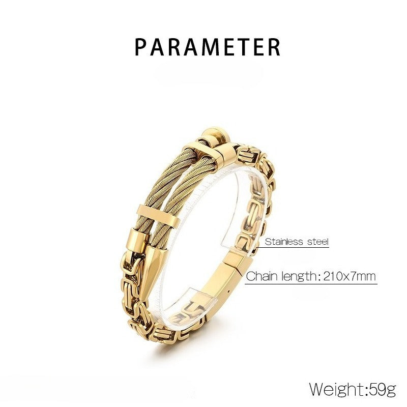 Kemstone Men’s Titanium Steel Cable Nail Punk Chain Bracelet KB208453-KFC