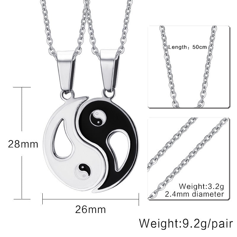 Kemstone Stainless Steel Yin Yang Couple Necklace Set CN-063