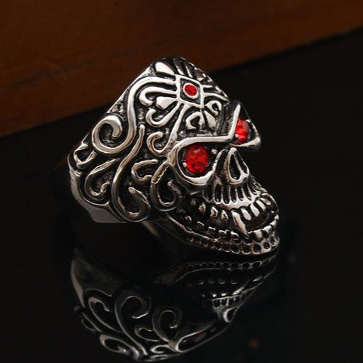 Kemstone Red Stone Skull Ring for Men Titanium Steel Punk TR0076